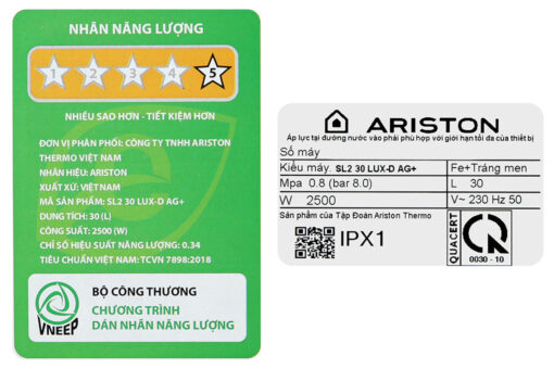 Máy nước nóng gián tiếp 30 lít Ariston SL2 30 LUX-D AG+