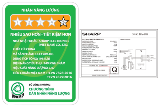Tủ lạnh Sharp Inverter 181 lít SJ-X198V-DG