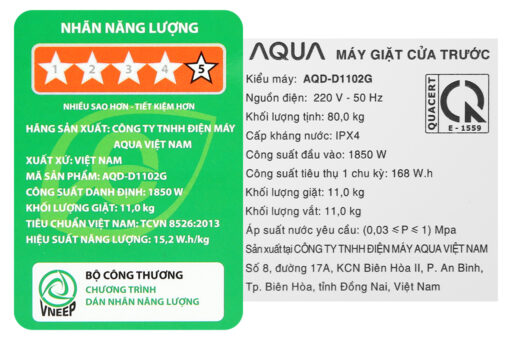 Máy giặt Aqua Inverter 11 kg AQD- D1102G BK
