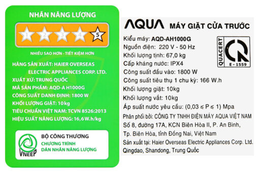 Máy giặt sấy Aqua Inverter 10 kg AQD-AH1000G.PS