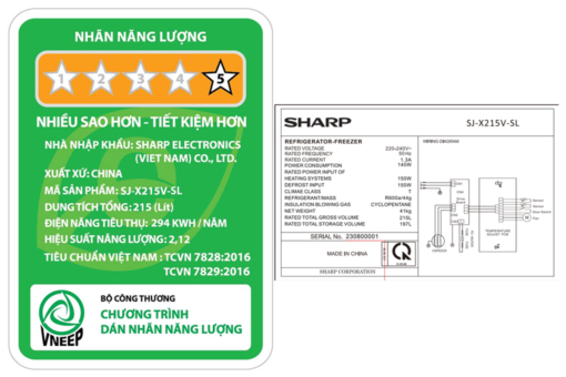 Tủ lạnh Sharp Inverter 197 lít SJ-X215V-SL