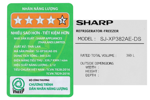 Tủ lạnh Sharp Inverter 360 lít SJ-XP382AE-DS