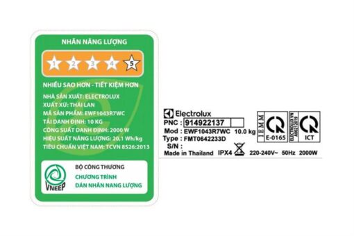 Máy giặt Electrolux UltimateCare 700 Inverter 10 kg EWF1043R7WC