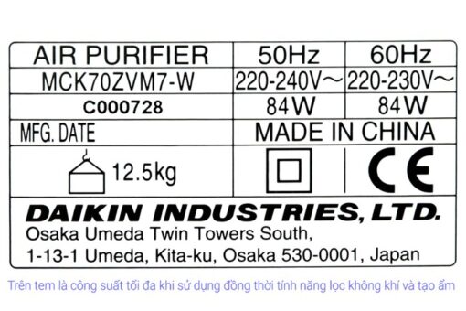 Máy lọc không khí Daikin MCK70ZVM7-W 82W