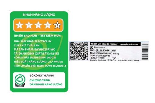 Máy giặt sấy Electrolux UltimateCare 300 Inverter giặt 9 kg - sấy 6 kg EWW9024P3WC