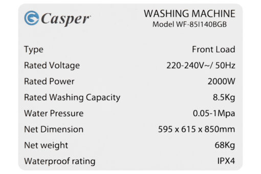 Máy giặt Casper Inverter 8.5 kg WF-85I140BGB