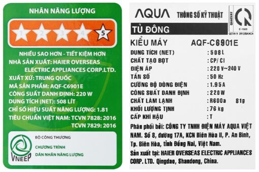 Tủ đông Aqua Inverter 519 lít AQF-C6901E