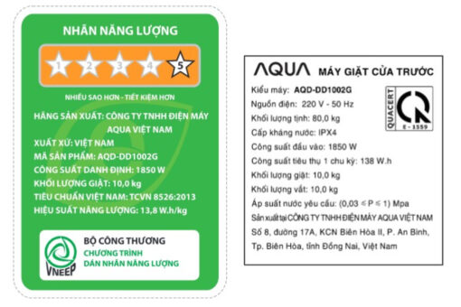 Máy giặt Aqua Inverter 10 kg AQD- DD1002G.BK