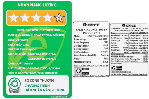 Máy điều hòa 2 chiều Gree Inverter 1 HP GWH09WA-K3D9B7L