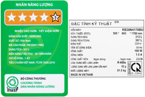 Tủ lạnh Samsung Inverter 307 lít RB30N4170BU/SV