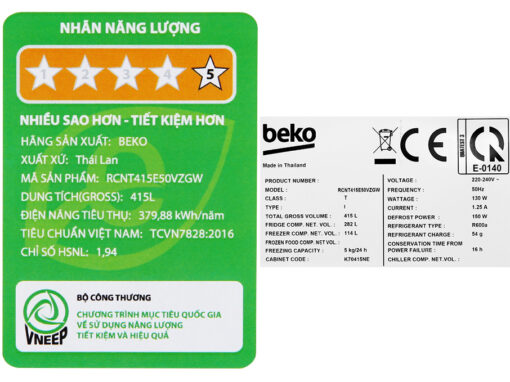 Tủ lạnh Beko Inverter 396 lít RCNT415E50VZGW