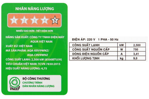 Máy lạnh Aqua Inverter 1.5HP AQA-KCRV12WNZ