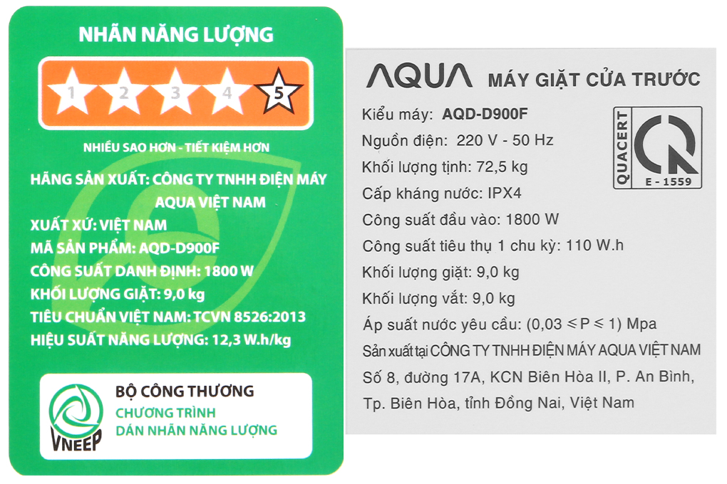 Máy giặt Aqua Inverter 9 kg AQD-D900F W