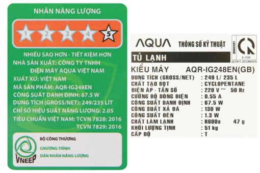 Tủ lạnh Aqua Inveter 235 lít AQR-IG248EN (GB)