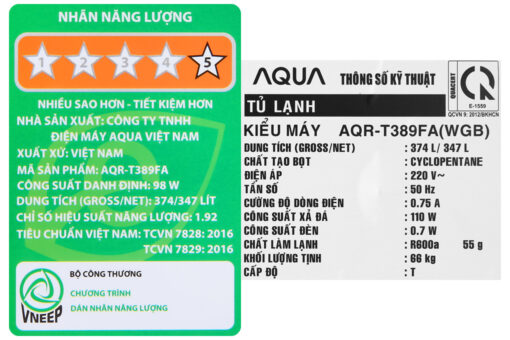 Tủ lạnh Aqua Inverter 344 lít AQR-T389FA(WGB)