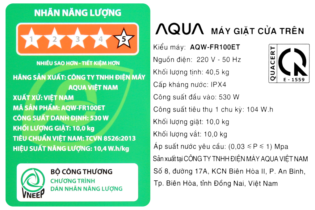 Máy giặt Aqua 10 Kg AQW-FR100ET S