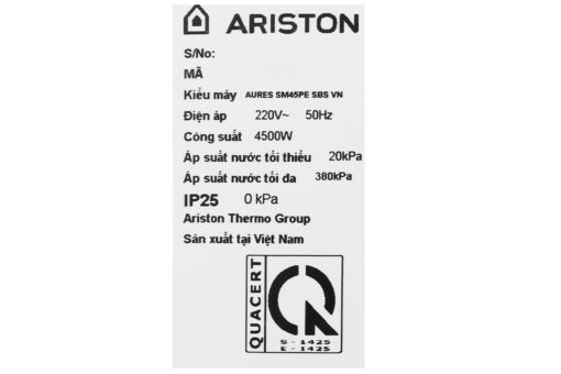 Máy nước nóng trực tiếp Ariston 4500W Aures SM45PE SBS VN