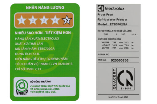 Tủ lạnh Electrolux Inverter 531 lít ETB5702GA