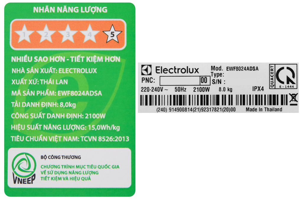 Máy giặt Electrolux Inverter 8 kg EWF8024ADSA