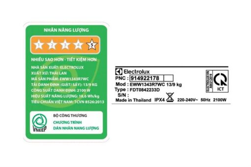 Máy giặt sấy Electrolux Inverter EWW1343R7WC 13/9kg