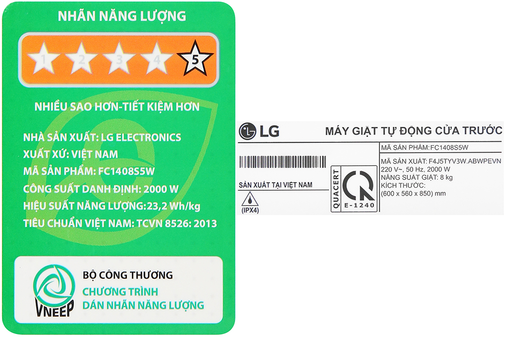 Máy giặt LG Inverter 8 kg FC1408S5W