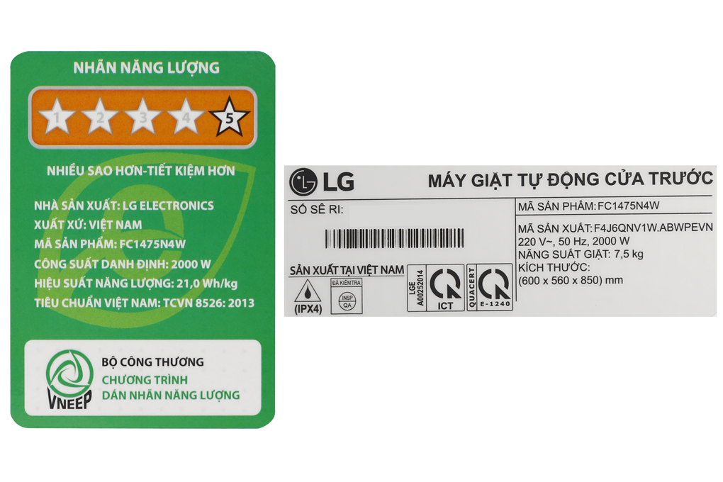 Máy giặt LG Inverter 7.5 kg FC1475N4W