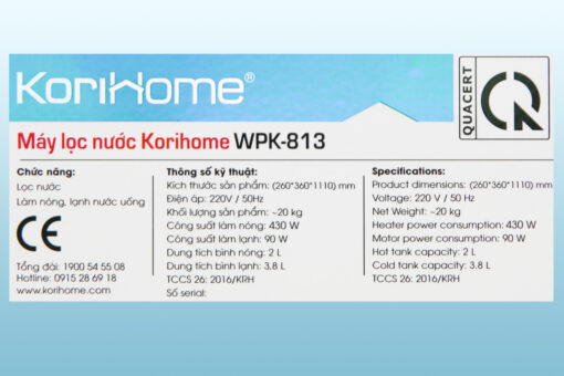 Máy lọc nước RO nóng lạnh Korihome WPK-813 6 lõi