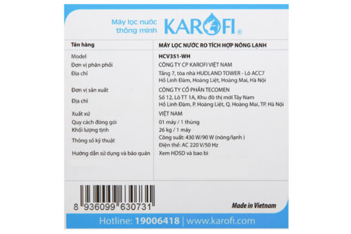 Máy lọc nước RO nóng lạnh Karofi HCV351-WH