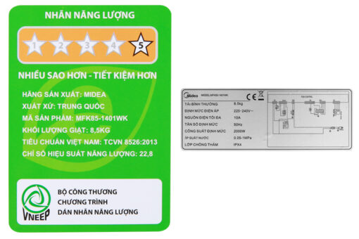 Máy giặt Midea Inverter 8.5 Kg MFK85-1401WK Mới 2020