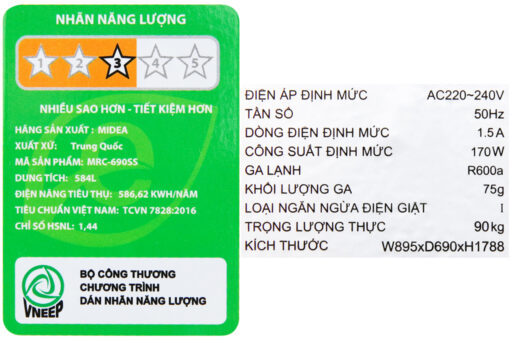 Tủ lạnh Midea Inverter 530 lít MRC-690SS