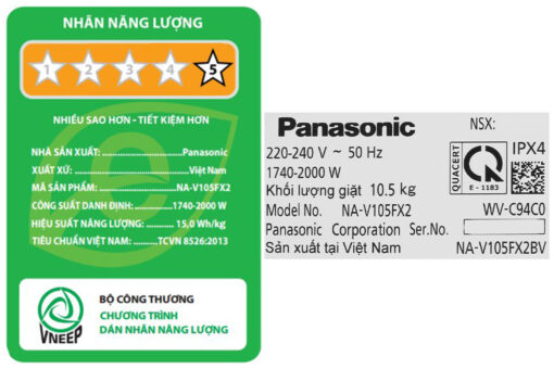 Máy giặt Panasonic Inverter 10.5 Kg NA-V105FX2BV
