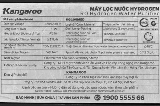 Máy lọc nước RO hydrogen ion kiềm Kangaroo KG100MED 5 lõi