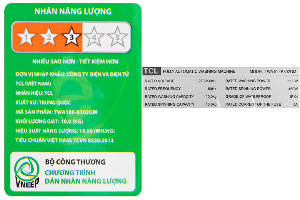 Máy giặt TCL 10 Kg TWA100-B302GM