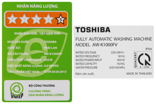 Máy giặt Toshiba 9 kg AW-K1000FV(WW)