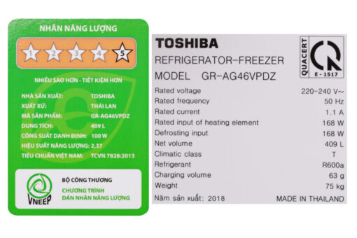 Tủ lạnh Toshiba Inverter 409 lít GR-AG46VPDZ XK1