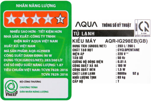 Tủ lạnh Aqua Inverter 260 lít AQR-IG298EB GB