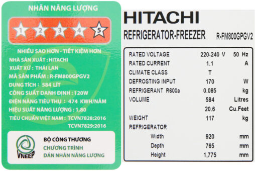 Tủ lạnh Hitachi Inverter 584 lít R-FM800GPGV2 GBK