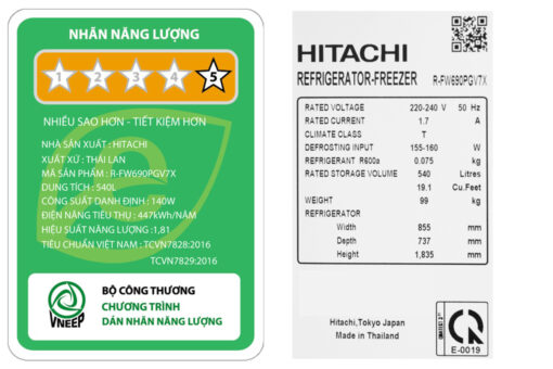Tủ lạnh Hitachi Inverter 540 lít R-FW690PGV7X GBK