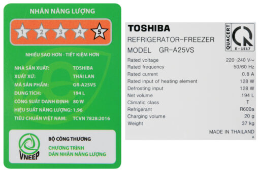 Tủ lạnh Toshiba Inverter 194 lít GR-A25VS (DS1)
