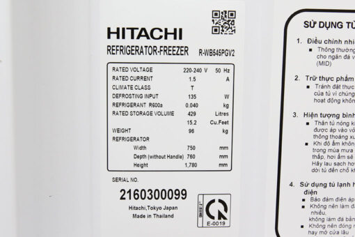 Tủ lạnh Hitachi Inverter 429 lít R-WB545PGV2 GBK