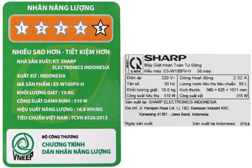 Máy giặt Sharp 10Kg ES-W100PV-H