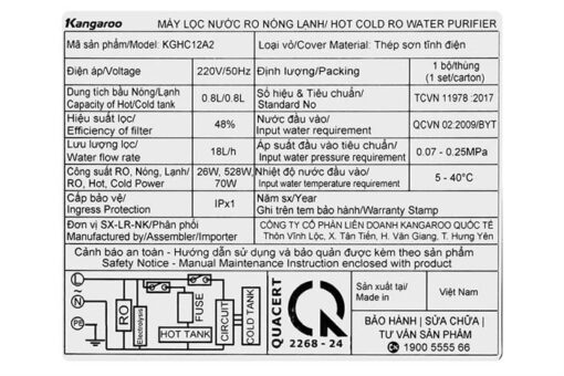 Máy lọc nước Kangaroo Sumire Hydrogen ion kiềm nóng lạnh KGHC12A2