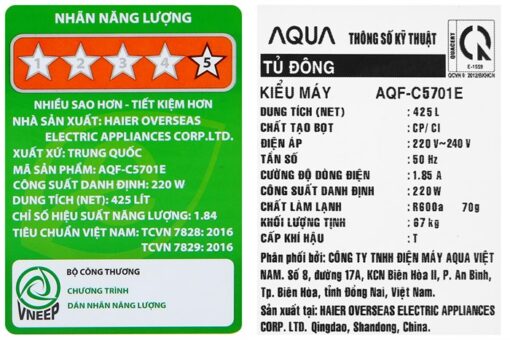 Tủ đông Aqua Inverter 425 lít AQF-C5701E
