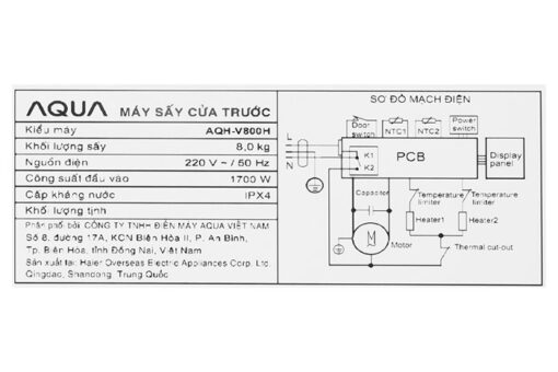 Máy sấy thông hơi Aqua 8 kg AQH-V800H.SS