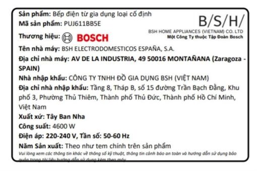 Bếp từ 3 vùng nấu lắp âm tủ Bosch PUJ611BB5E