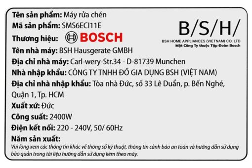 Máy rửa chén độc lập Bosch 13 bộ SMS6ECI11E