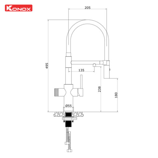Vòi rửa Konox thân mềm 3 đường nước Combi Chrome nóng lạnh RO