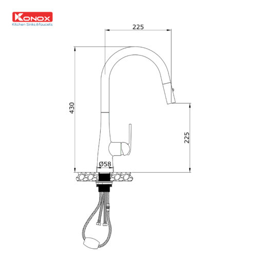 Vòi rửa Konox dây rút Curva Chrome nóng lạnh