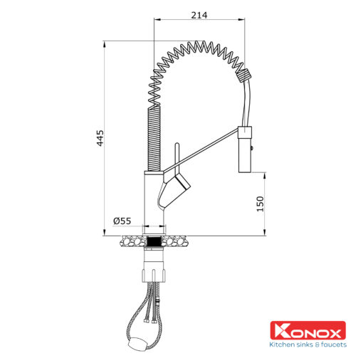 Vòi rửa Konox dây rút Gusta nóng lạnh