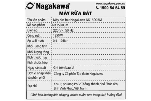 Máy rửa bát độc lập 15 bộ Nagakawa NK15D03M